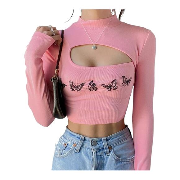 Urban Outfitters Butterfly Cutout Crop Top - Picture 1 of 5